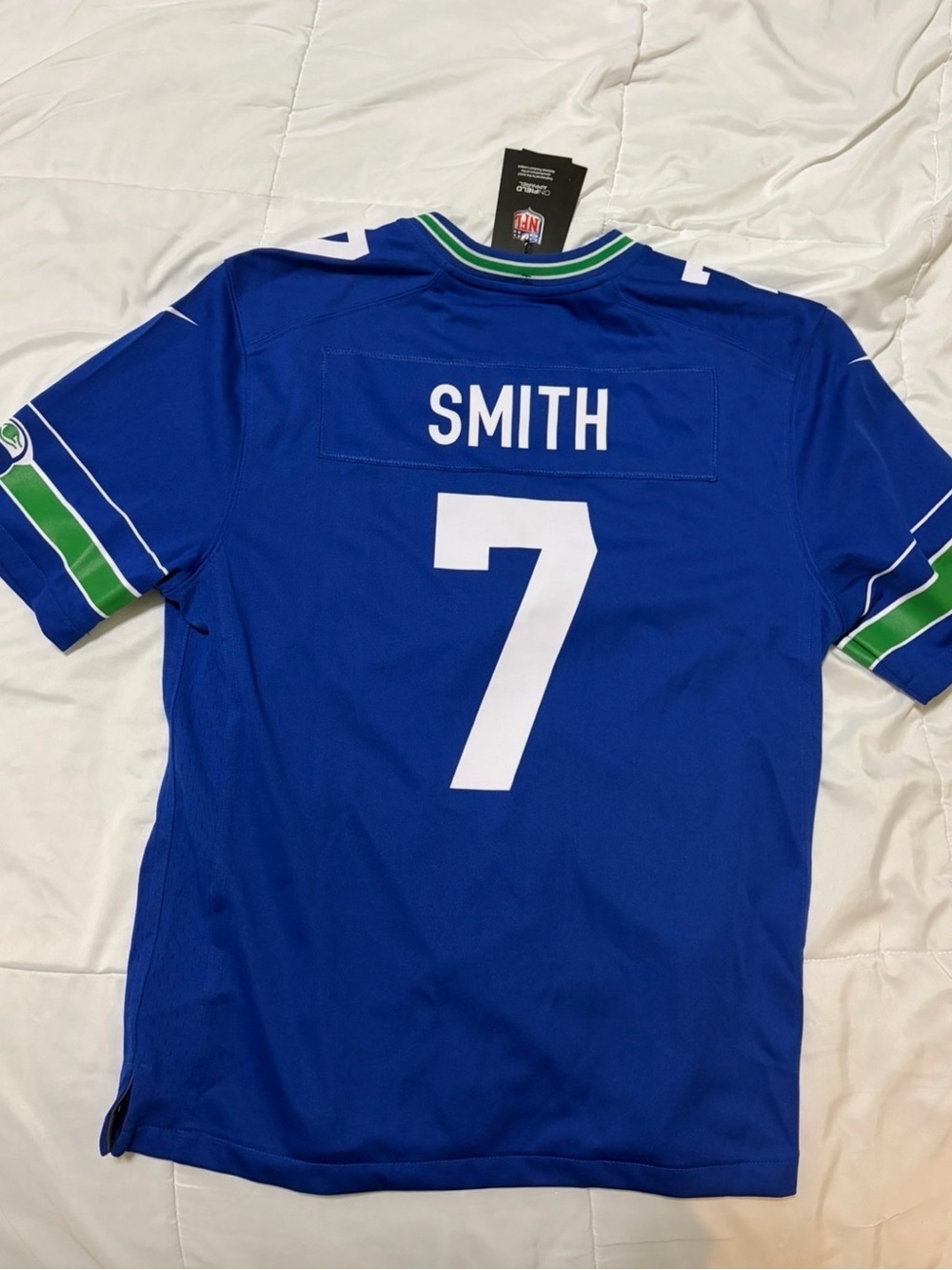 Men's Blue #7 Geno Smith Seahawks Throwback Jersey